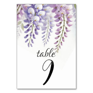 Wisteria Floral Purple Elegant Flowers Wedding Table Number