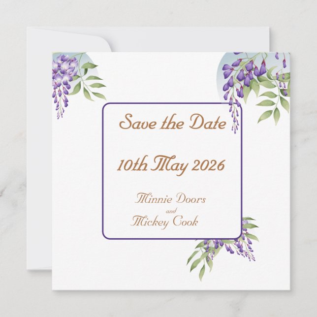 Wisteria flower decoration save the date (Front)