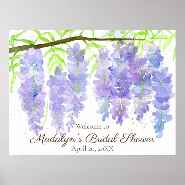 Wisteria Flowers Bridal Shower Welcome Poster (Front)