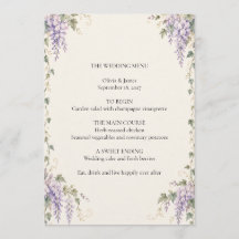 Wisteria Garden Lavender Floral Wedding Menu Card