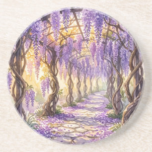 Wisteria Garden Path Watercolor Floral Coaster