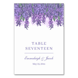 Wisteria Garden Romance Purple Wedding Vertical Table Number