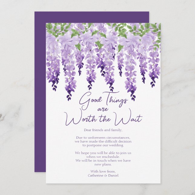 Wisteria Good Things Worth The Wait Wedding Holiday Card (Front/Back)