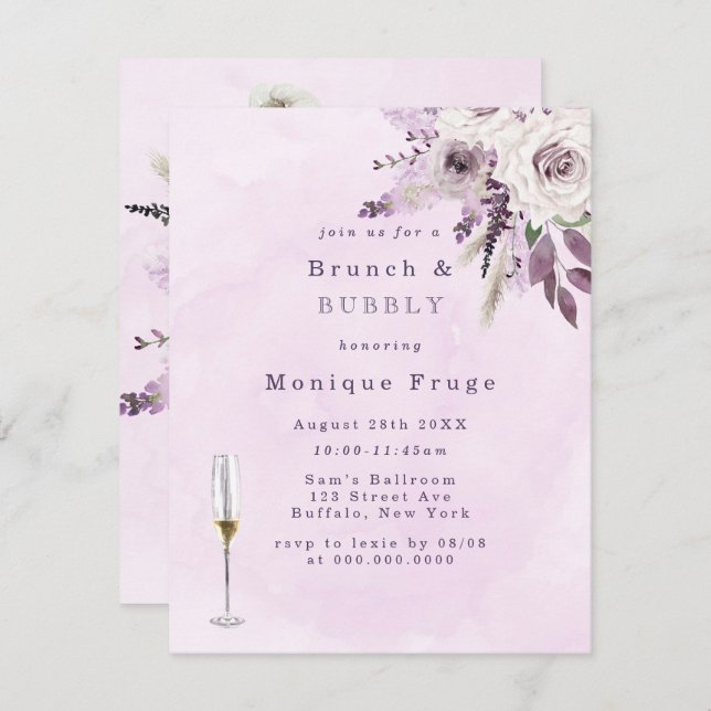 Wisteria Lavender Rose Brunch & Bubbly Invites (Front/Back)