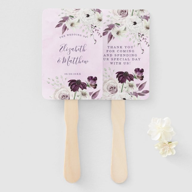 Wisteria Lavender White Roses Chic Wedding  Hand Fan (Front and Back)