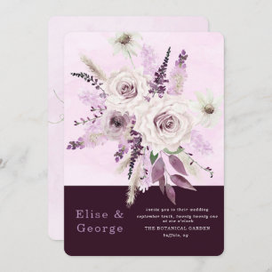 Wisteria Lavender White Roses Unique Wedding  Invitation