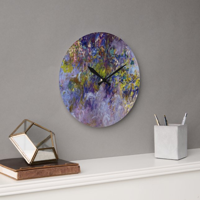 Wisteria (left half) by Claude Monet Large Clock (Office)