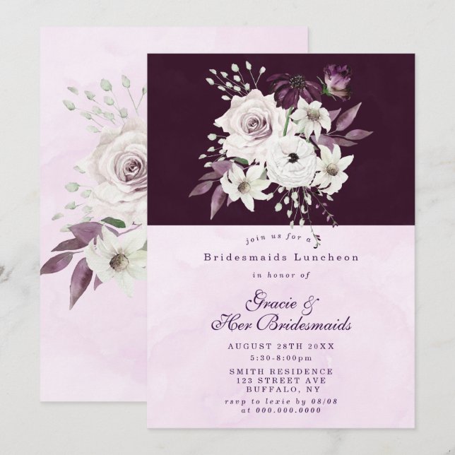 Wisteria Lilac Rose Bridesmaids Luncheon Invite (Front/Back)