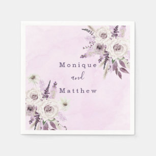 Wisteria Lilac White Rose Chic Roses Wedding Napk Napkin