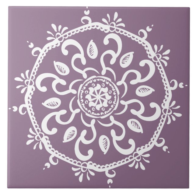 Wisteria Mandala Ceramic Tile (Front)