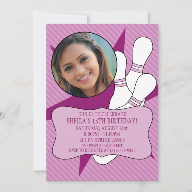 Wisteria No Time To Spare Bowling Party Photo Invitation (Front)