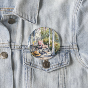 Wisteria Porch Rocking Chair Scene 7.5 Cm Round Badge