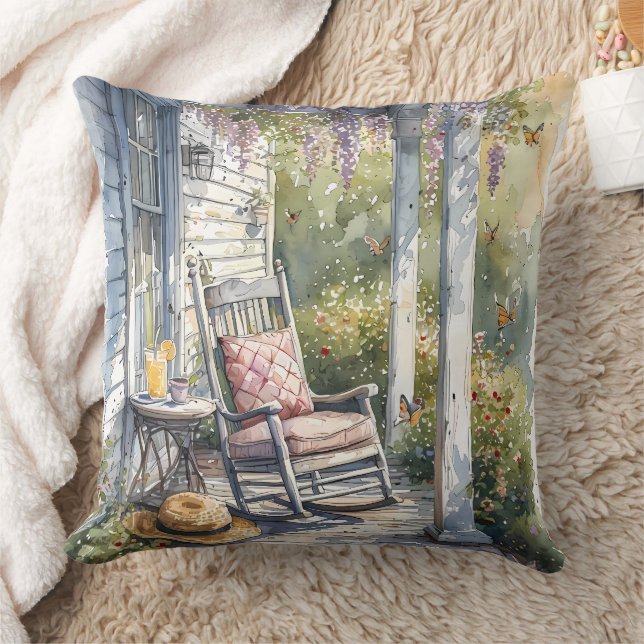 Wisteria Porch Rocking Chair Scene Cushion (Blanket)