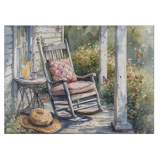 Wisteria Porch Rocking Chair Scene Cutting Board (Front)