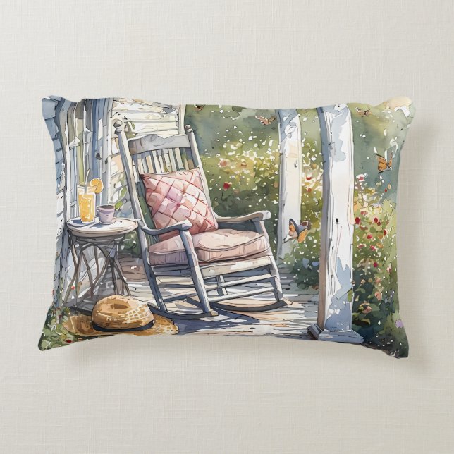 Wisteria Porch Rocking Chair Scene Decorative Cushion (Back)