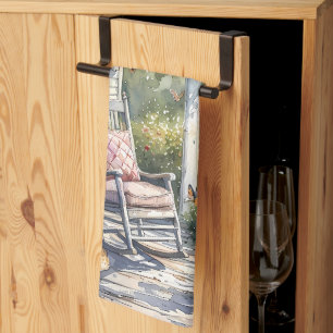Wisteria Porch Rocking Chair Scene Tea Towel