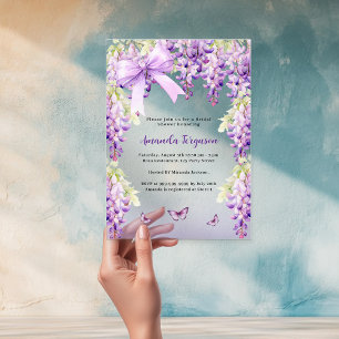 Wisteria purple floral butterfly bow Bridal Shower Acrylic Invitations
