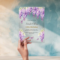 Wisteria purple florals butterflies clear birthday