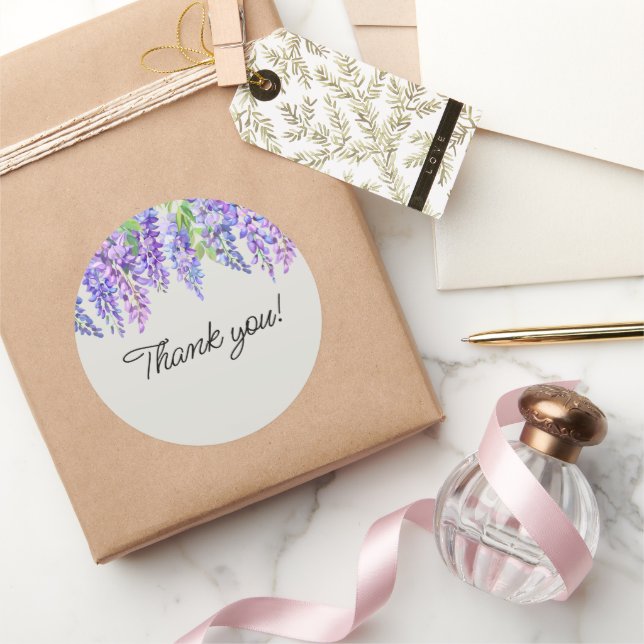 Wisteria Purple Flowers Botanical Garden Thank You Classic Round Sticker (Gifting)