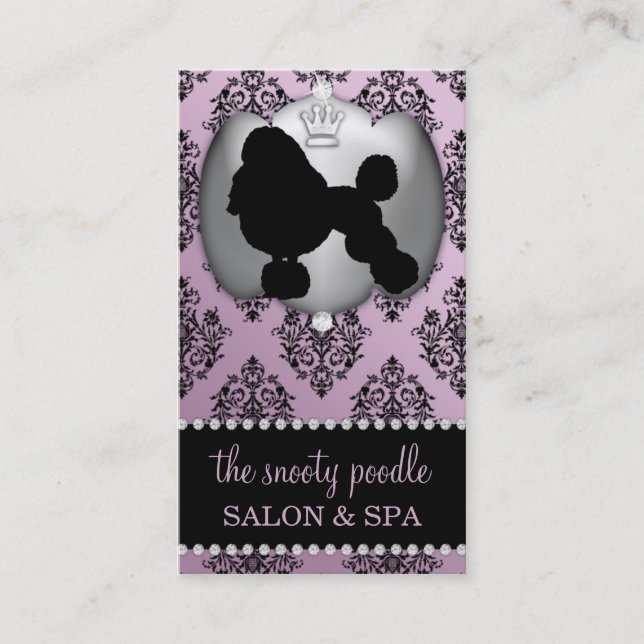 Wisteria Purple Jewelled Damask Dog Grooming/Spa Business Card (Front)