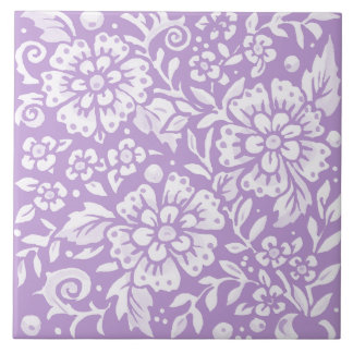 Wisteria Purple Large Flower Leafy Woodland Floral Ceramic Tile