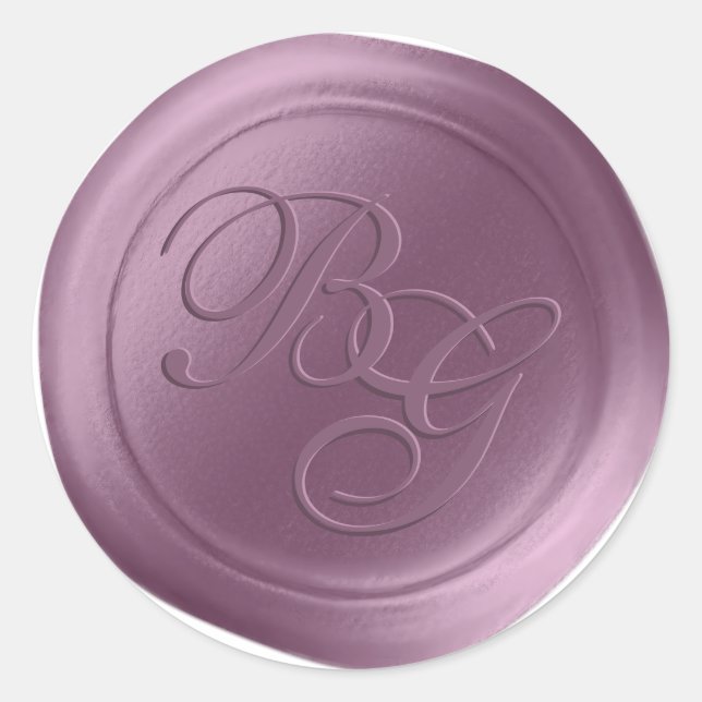 Wisteria Purple Script Monogram Wax Seal Stickers (Front)