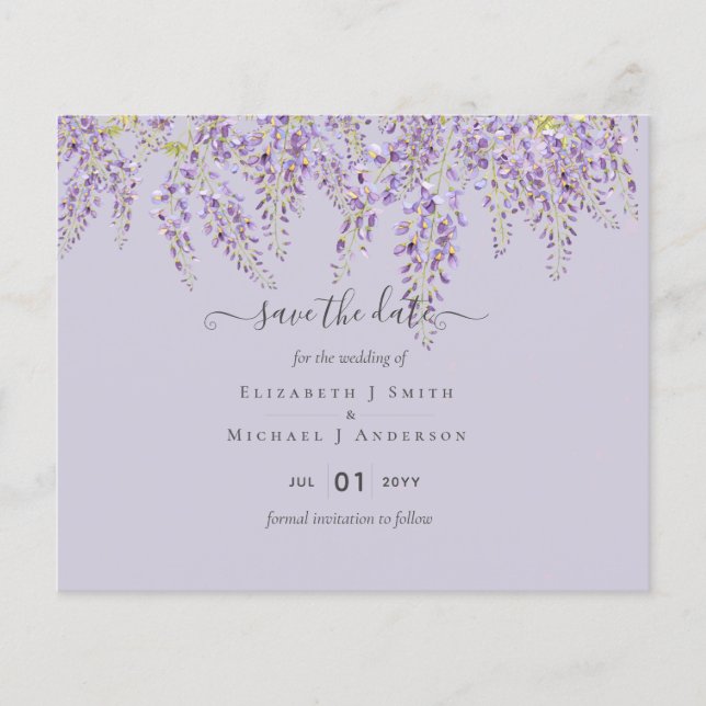 Wisteria Purple Wedding Save Dates BUDGET Flyer (Front)
