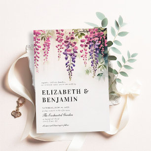 Wisteria Romantic Garden Party Pink Purple Wedding Invitation