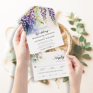 Wisteria Romantic Garden Party Purple Blue Wedding All In One Invitation
