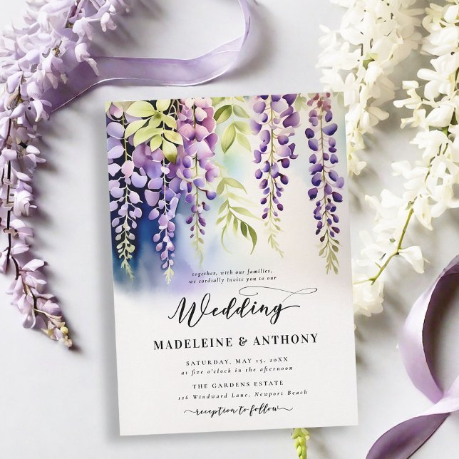 Wisteria Romantic Garden Party Purple Boho Wedding Invitation (wisteria garden party wedding invitation romantic elegant modern formal watercolor floral classy)