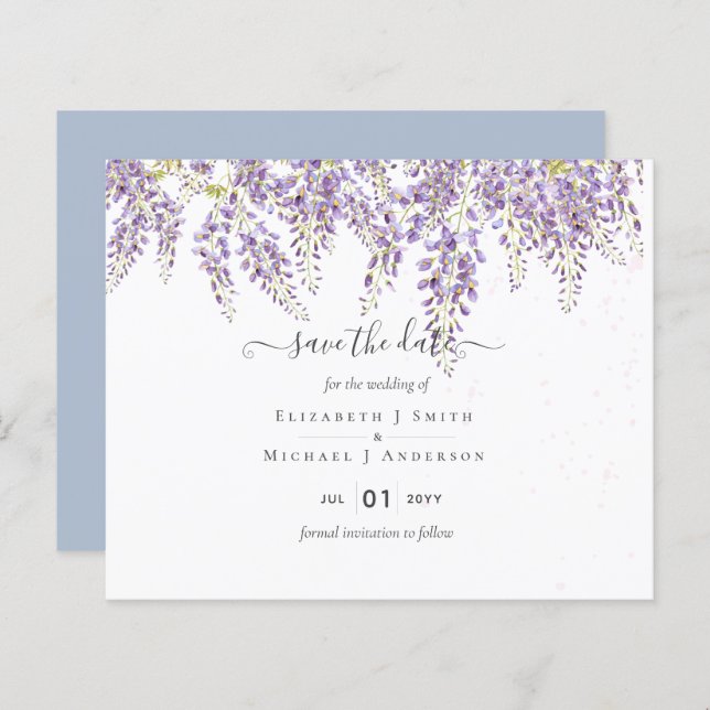 Wisteria Save Dates Dusty Blue Wedding BUDGET (Front/Back)