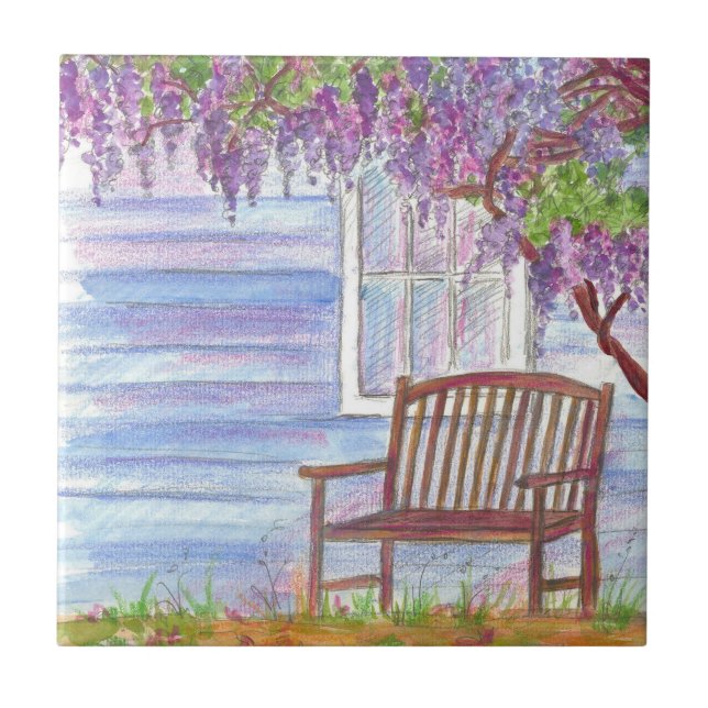 Wisteria Tree Garden Bench House Window Tile (Front)
