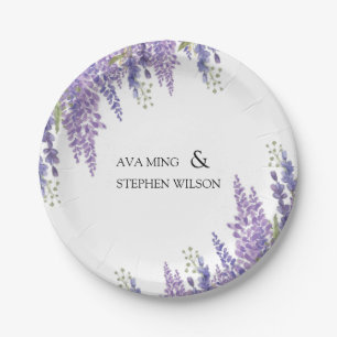 Wisteria tree Lavender Monogram Wedding Paper Plate