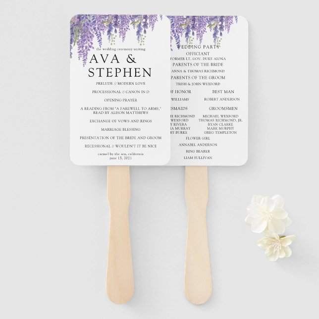 Wisteria tree purple minimal Wedding Program Hand Fan (Front and Back)