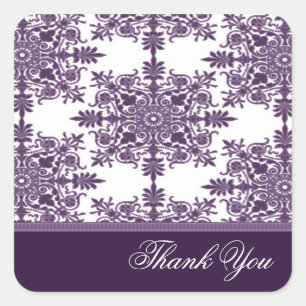 Wisteria Victorian Damask Thank You Sticker