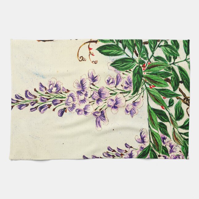 Wisteria Vine Blooms 1870 Tea Towel (Horizontal)