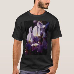 Wisteria Vine Flower Blurred Background With Black T-Shirt