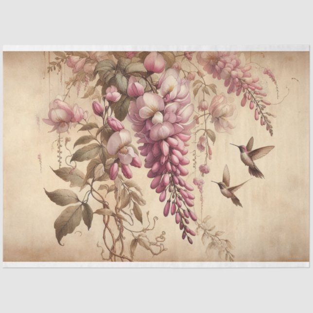 Wisteria Vine Pink Flowers Decoupage Tissue Paper (Front)