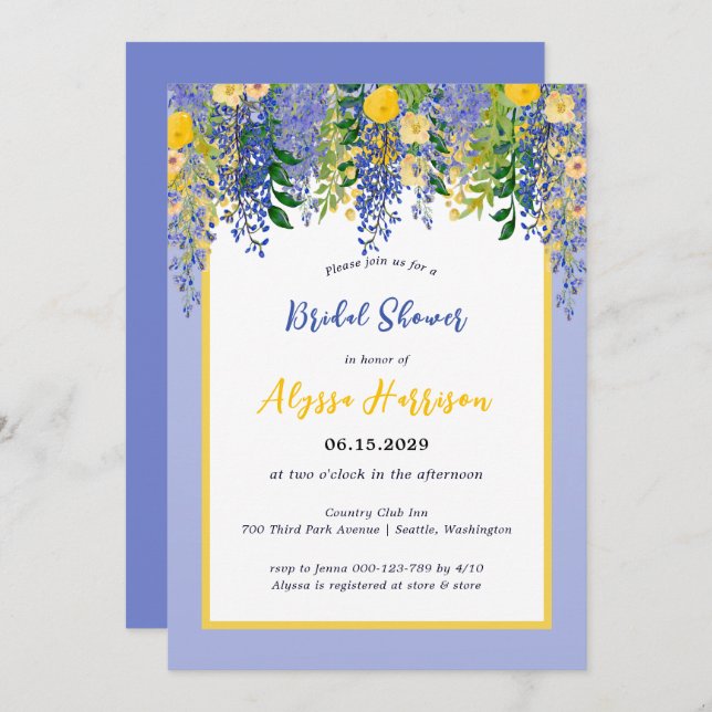 Wisteria Watercolor Floral Bridal Shower Invitation (Front/Back)