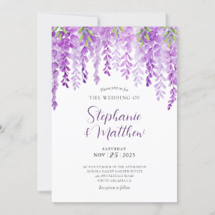 Wisteria Watercolor Purple Botanical Wedding Invitation