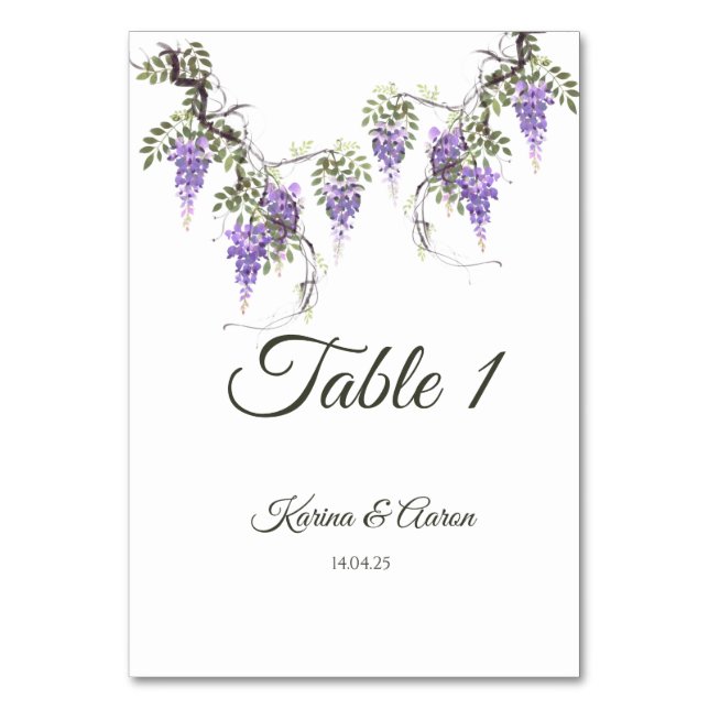 Wisteria Wedding Welcome Sign Table Number (Front)