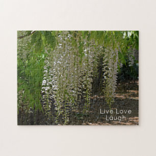 Wisteria White Garden Flowers Live Love Laugh Jigsaw Puzzle