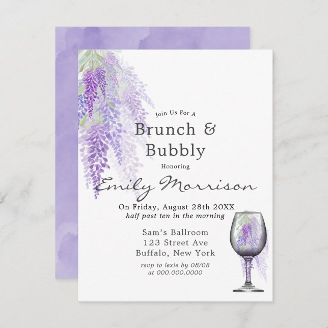 Wisteria Wine Glass Brunch & Bubbly Invitation (Front/Back)