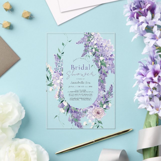 Wisteria Wreath Purple Watercolor Bridal Shower Acrylic Invitations (Insitu (Wedding))