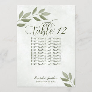 Wistful Green Leaves Wedding Seating Chart Card