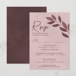 Wistful Leaves Dusty Rose Modern Chic Wedding RSVP Card