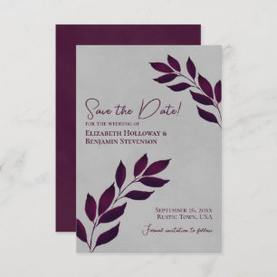 Wistful Leaves Elegant Magenta on Grey Wedding Save The Date