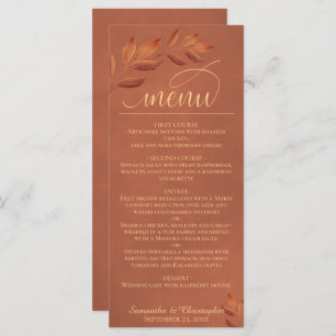 Wistful Terracotta Leaves Modern Script Wedding Menu