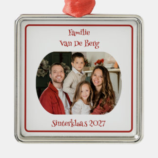 Wit Sinterklaas-Familie Ornament met Foto en Naam