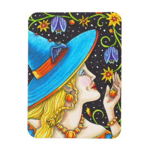 Witch And Bat Vine Halloween Portrait Magnet